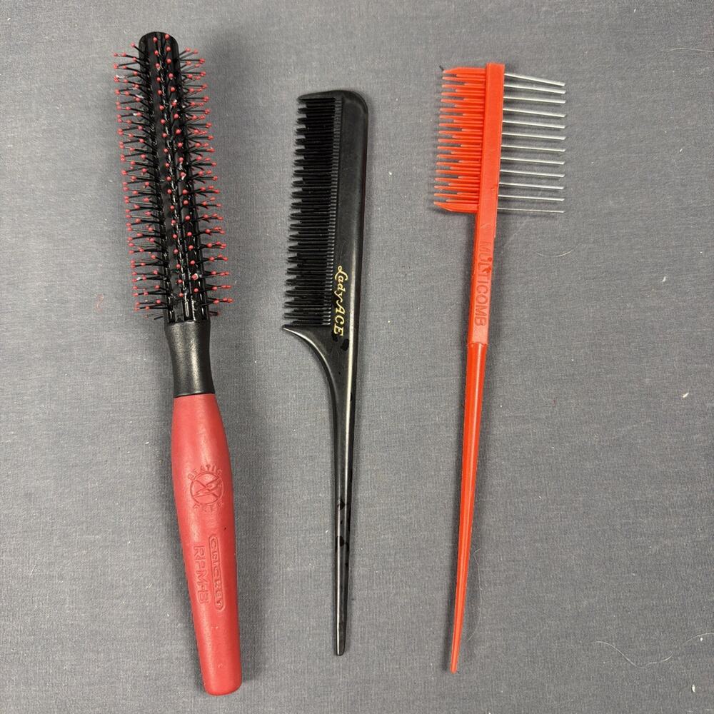 Lot Of 3 Vintage Hair Tools Combs LadyAce Multicomb Cricket Brush RPM-8